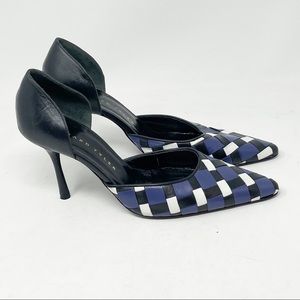RICHARD TYLER Women’s Woven Black Blue D’Orsay Heels Made In Italy